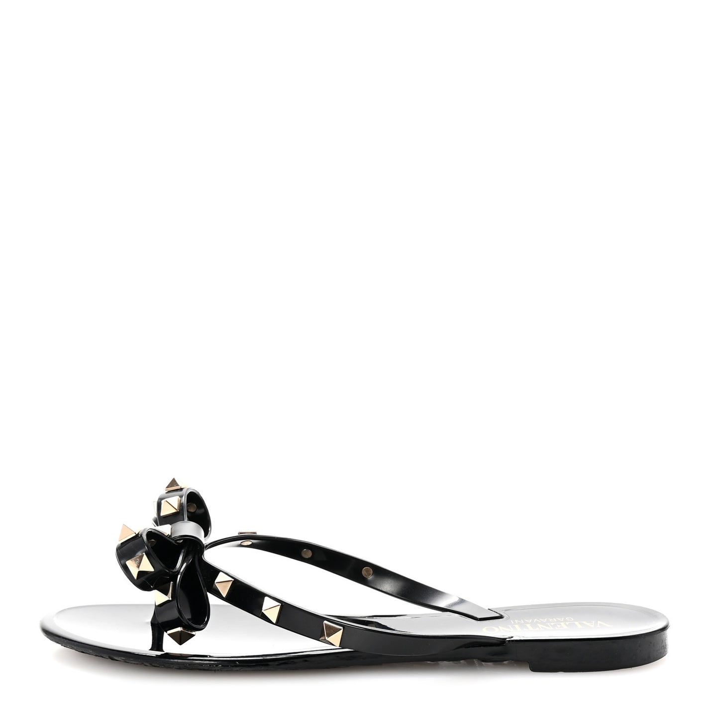 PVC Jelly Rockstud Bow Thong Sandals 38 Black