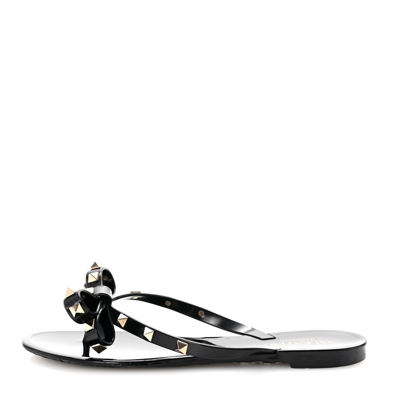 Valentino Garavani PVC Jelly Rockstud Bow Thong Sandals 38 Black 1 of 9
