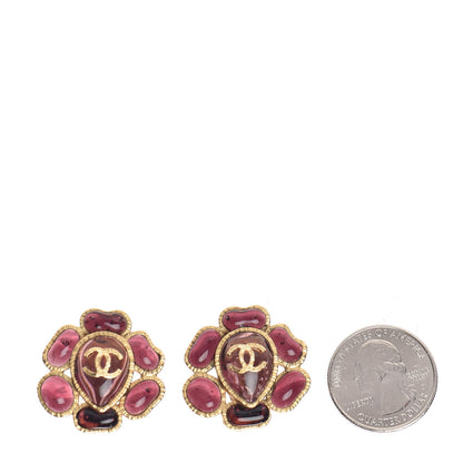 Chanel Poured Glass CC Clip On Earrings Gold Red 2 of 5