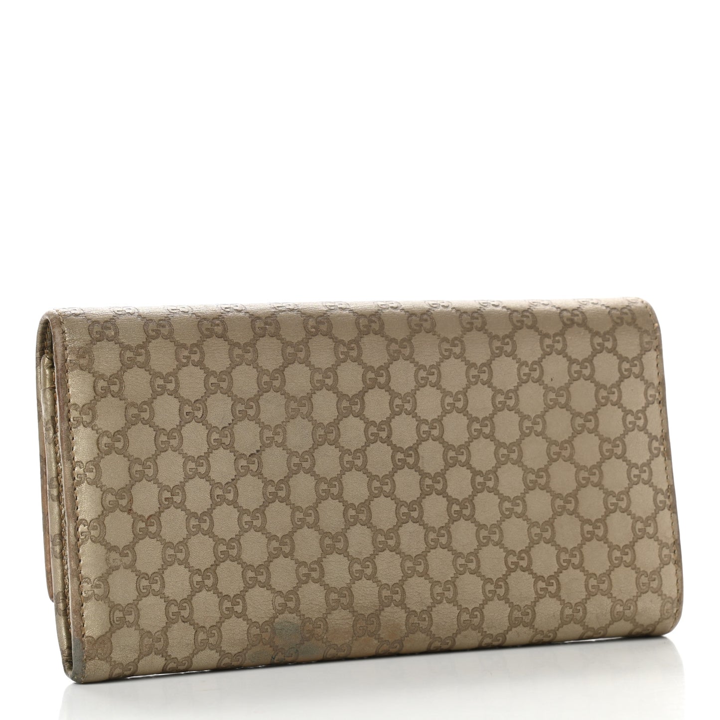 Metallic Microguccissima Bow Continental Wallet Golden Beige