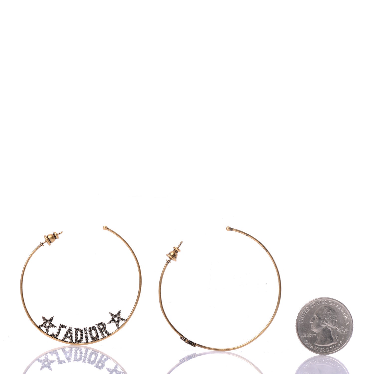 Christian Dior Metal Crystal J'Adior Hoop Earrings Aged Gold 2 of 5