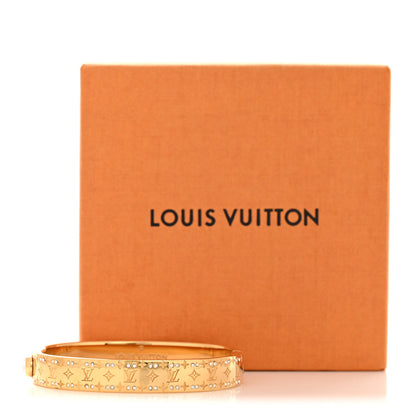 Louis Vuitton Brass Crystal Monogram Nanogram Strass Cuff S Gold 8 of 8