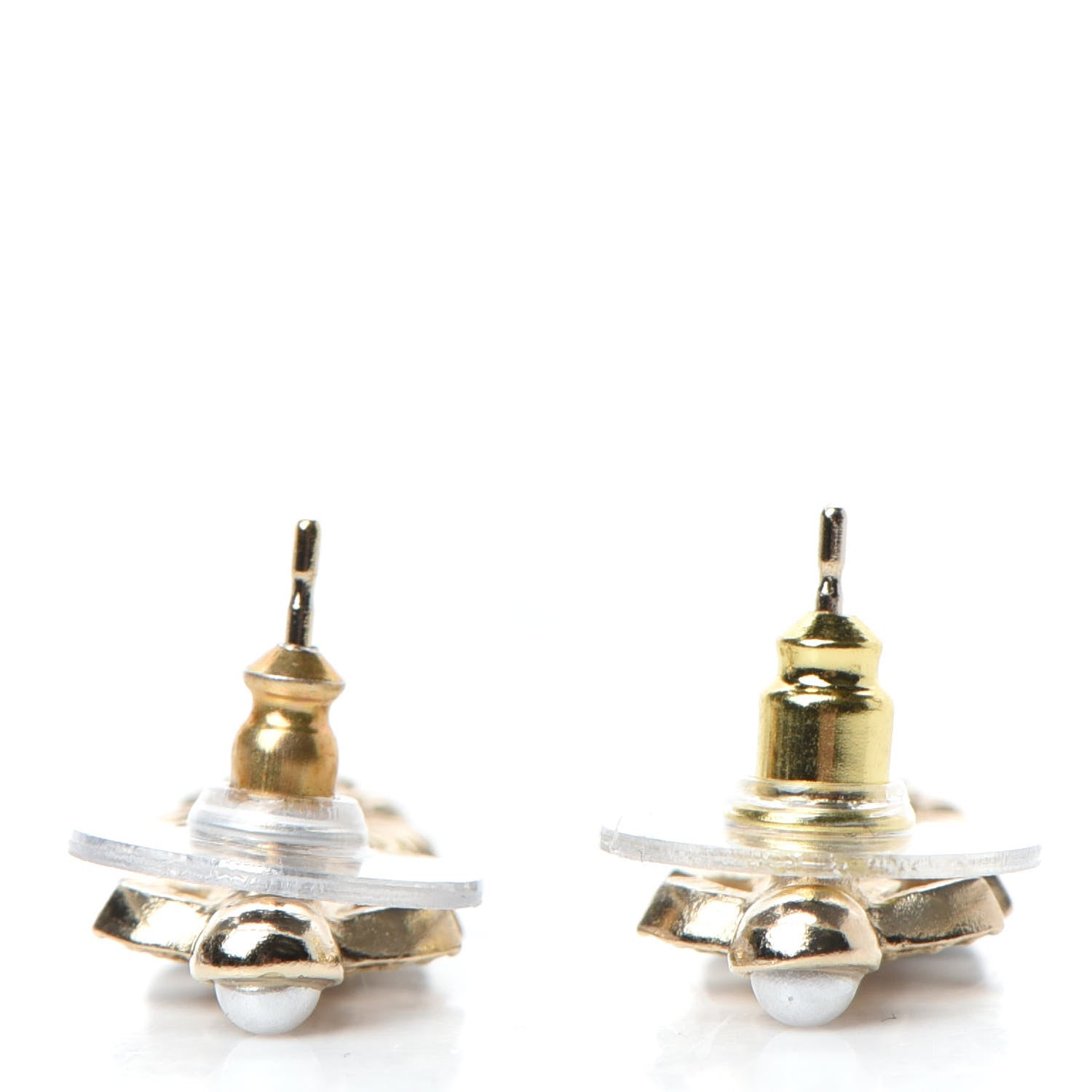 Chanel Crystal Pearl CC Flower Earrings Black Gold 3 of 5
