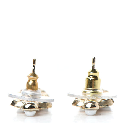 Chanel Crystal Pearl CC Flower Earrings Black Gold 3 of 5