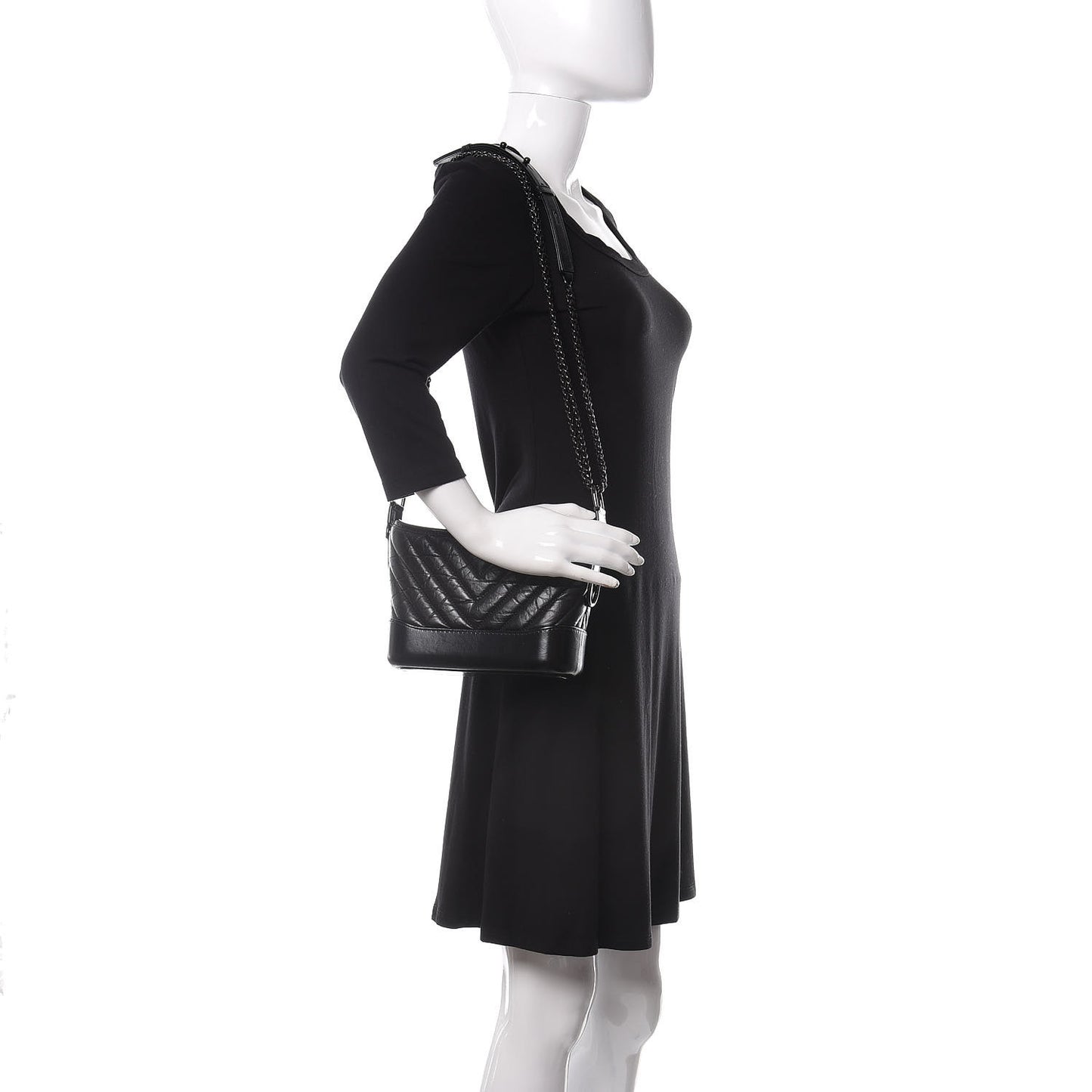 Aged Calfskin Chevron Quilted Small Gabrielle Hobo So Black