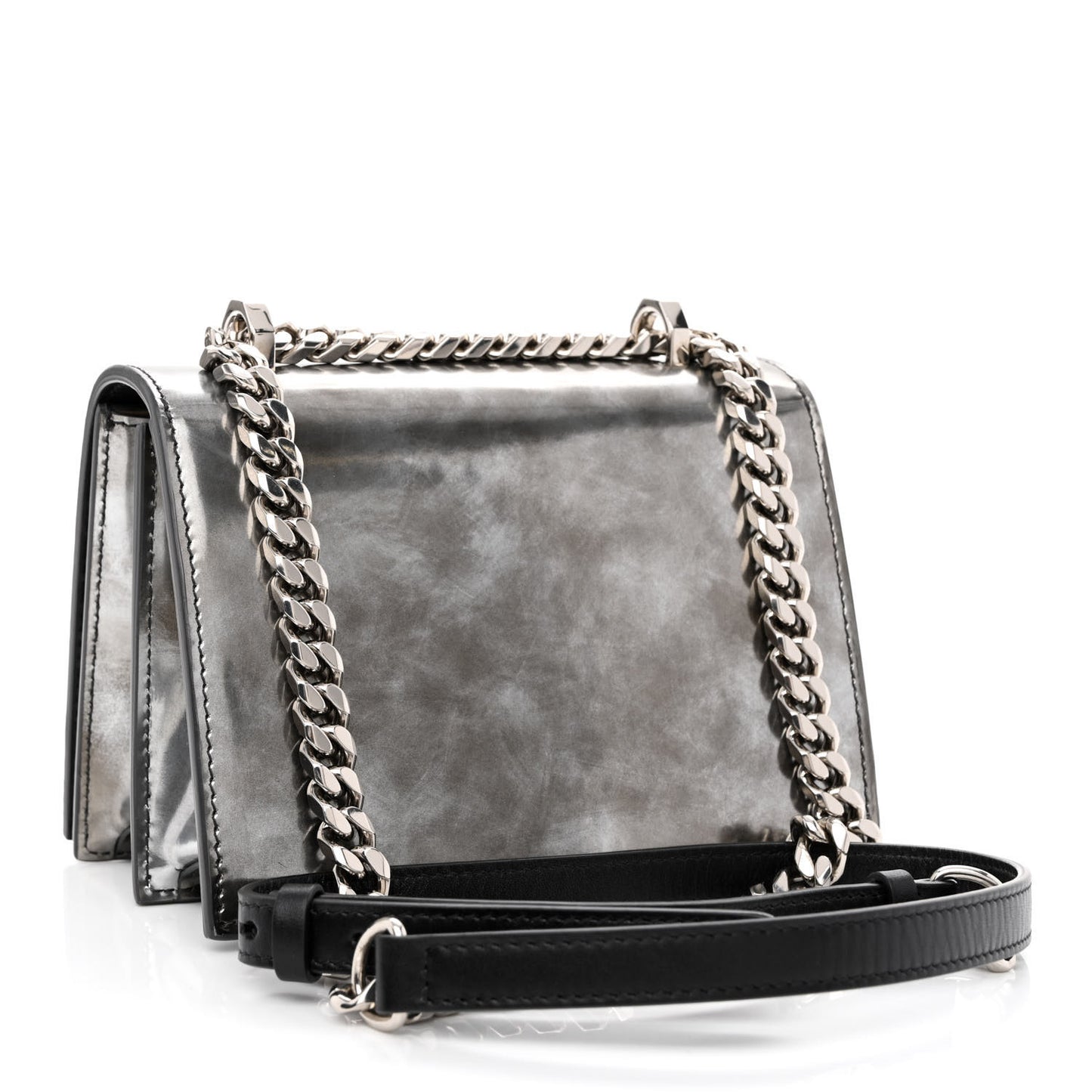 Metallic Patent Calfskin Jeweled Knuckle Satchel Silver