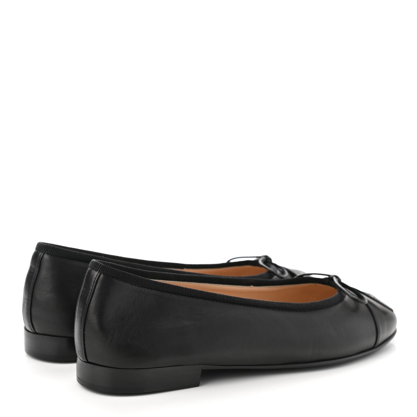 Lambskin Cap Toe Ballerina Flats 37 Black