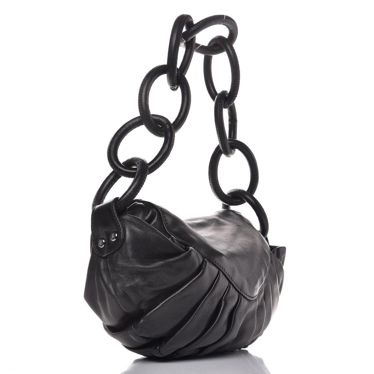 Lambskin Pleated CC Shoulder Bag Black