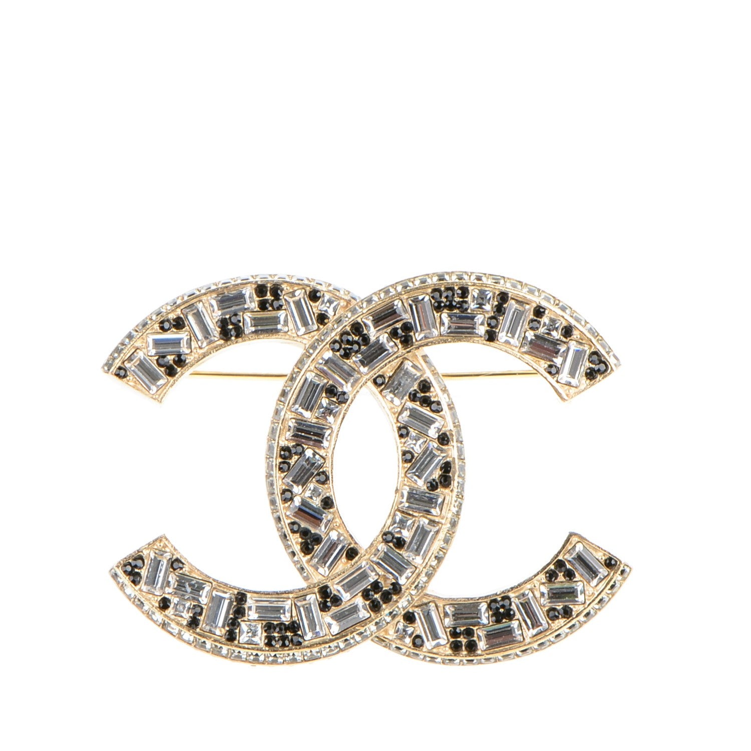 Chanel Baguette Crystal CC Brooch Gold Black 1 of 5