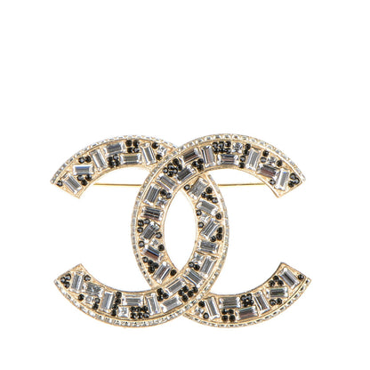 Chanel Baguette Crystal CC Brooch Gold Black 1 of 5