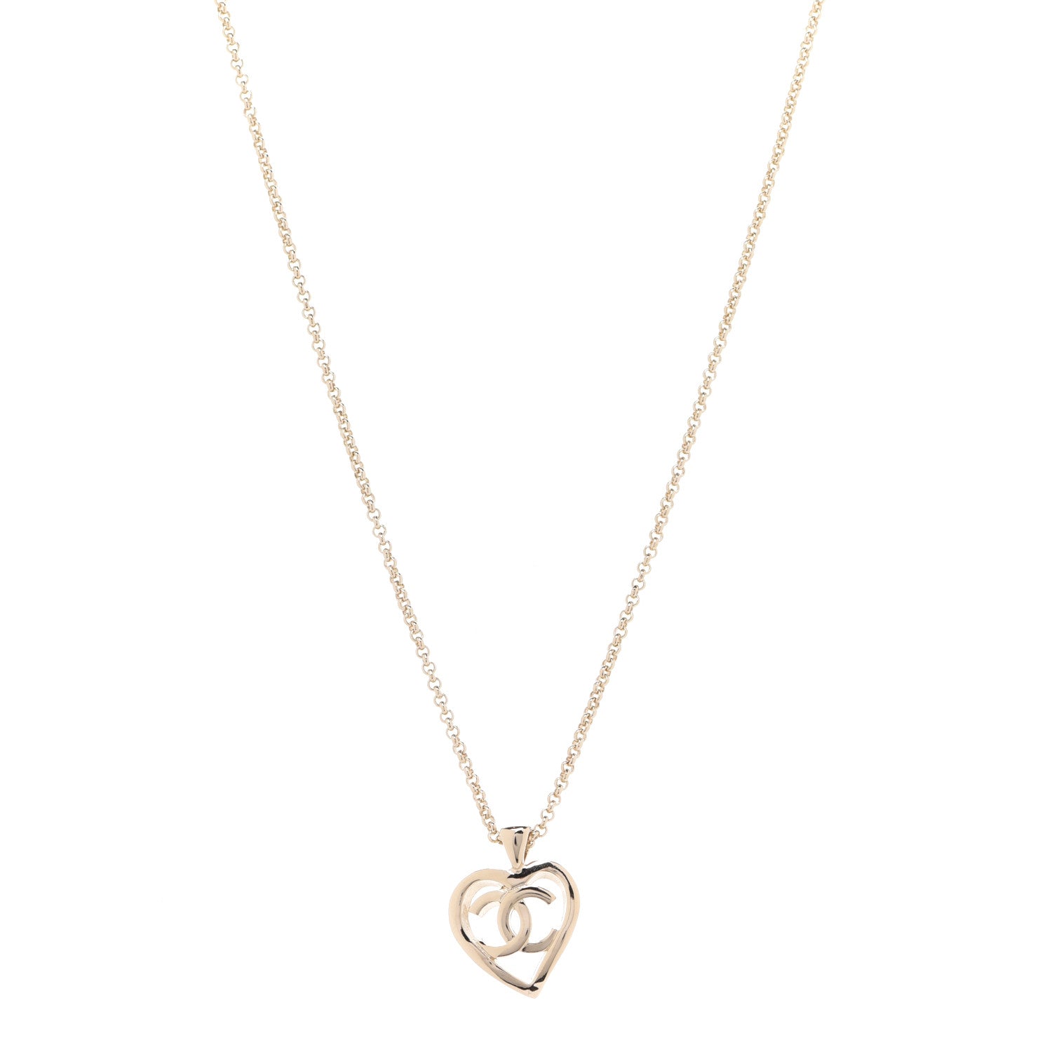 Chanel CC Heart Chain Pendant Necklace Gold 1 of 6