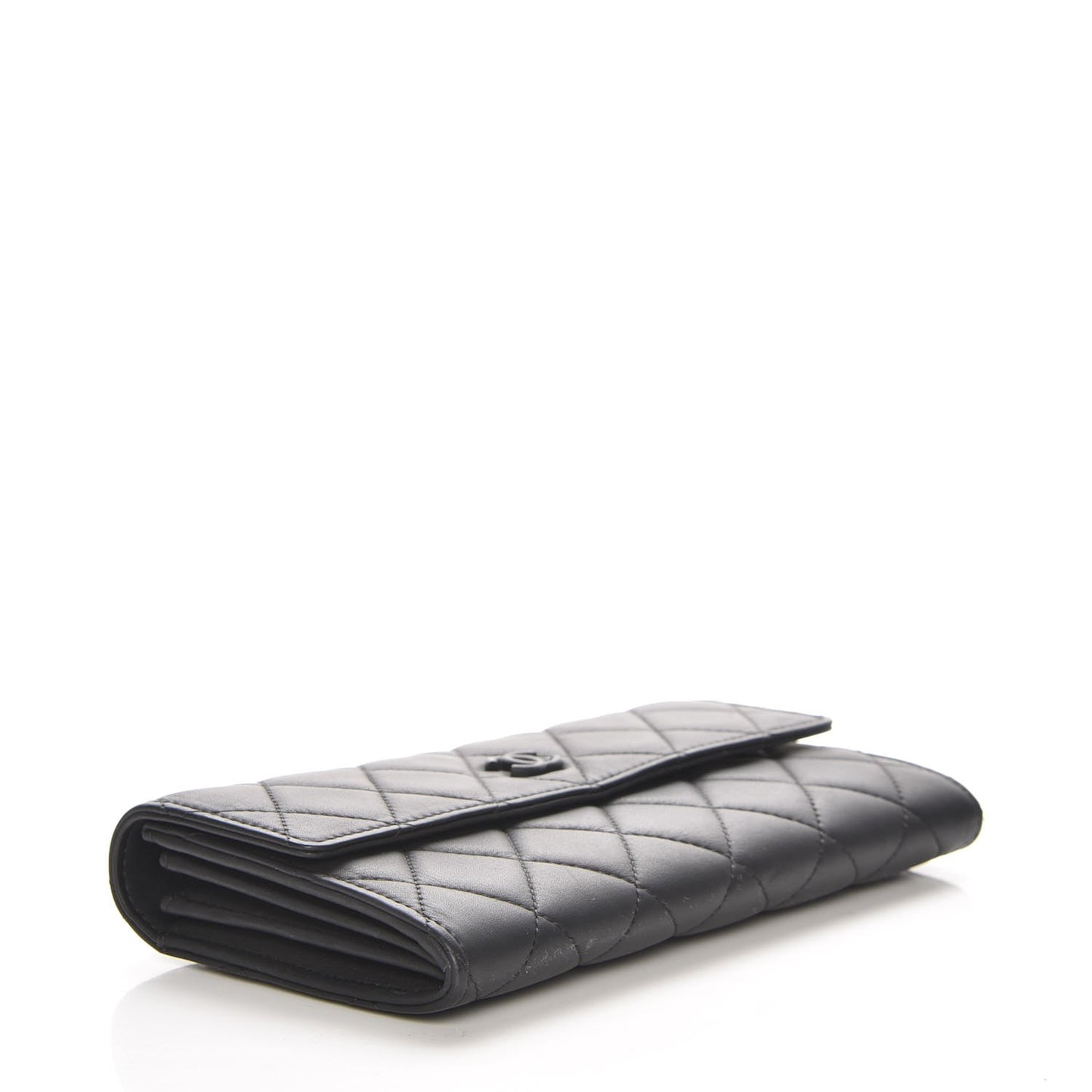 Lambskin Quilted Long Gusset Flap Wallet Black