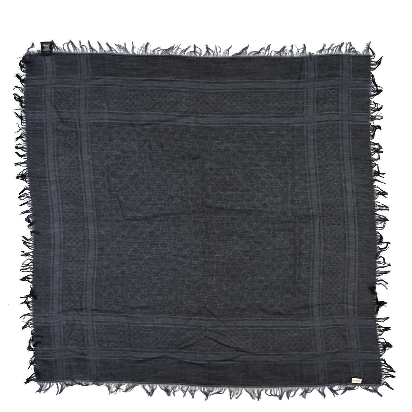 Wool Silk GG Monogram Diamante Plaid Surviee Shawl Graphite Black