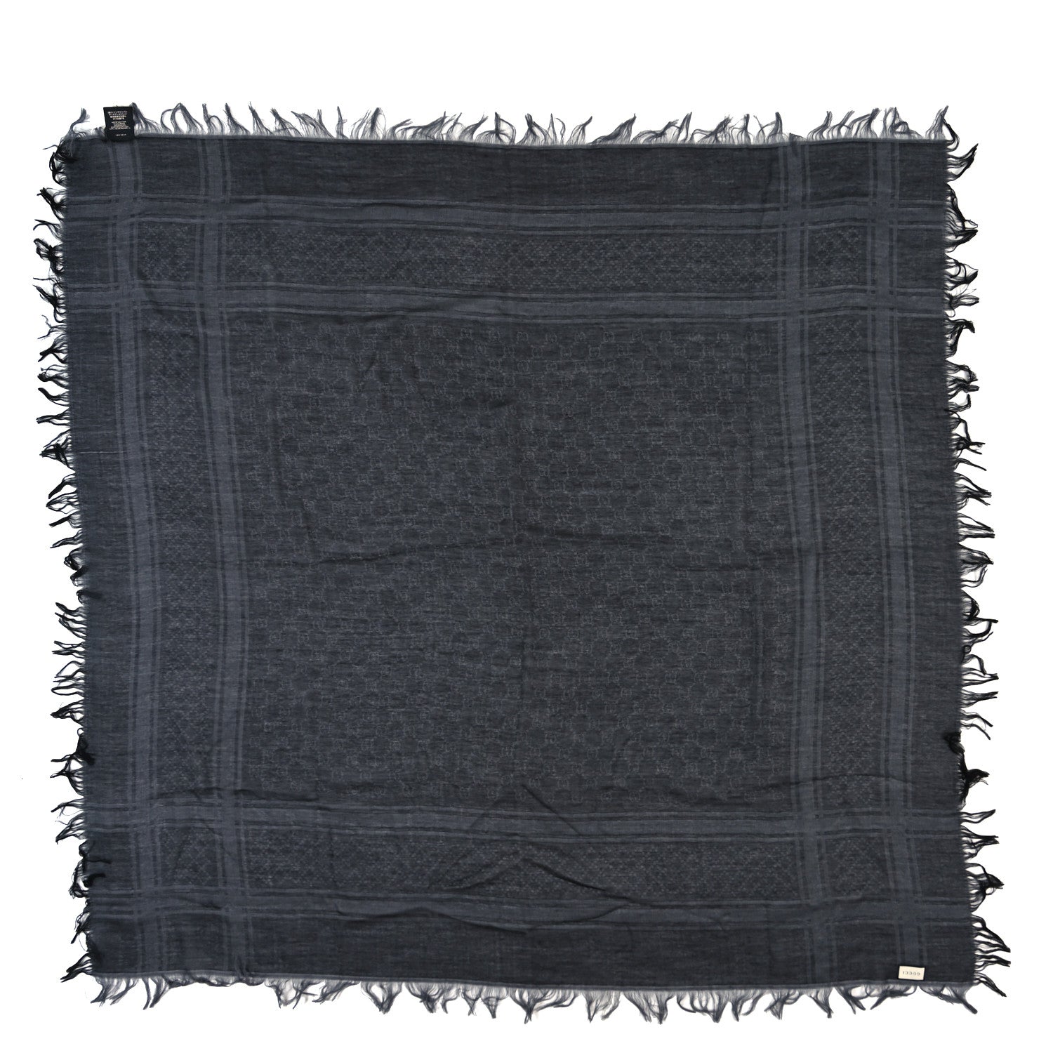 Gucci Wool Silk GG Monogram Diamante Plaid Surviee Shawl Graphite Black 1 of 3
