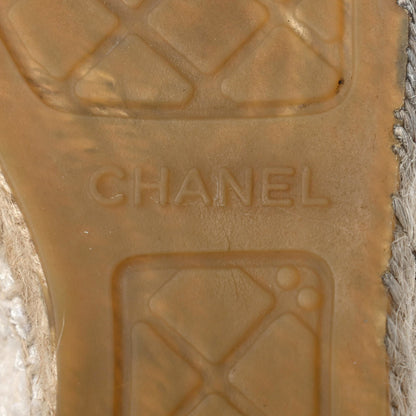 Chanel Tweed Grosgrain CC Espadrilles 35 Ivory Black 6 of 10