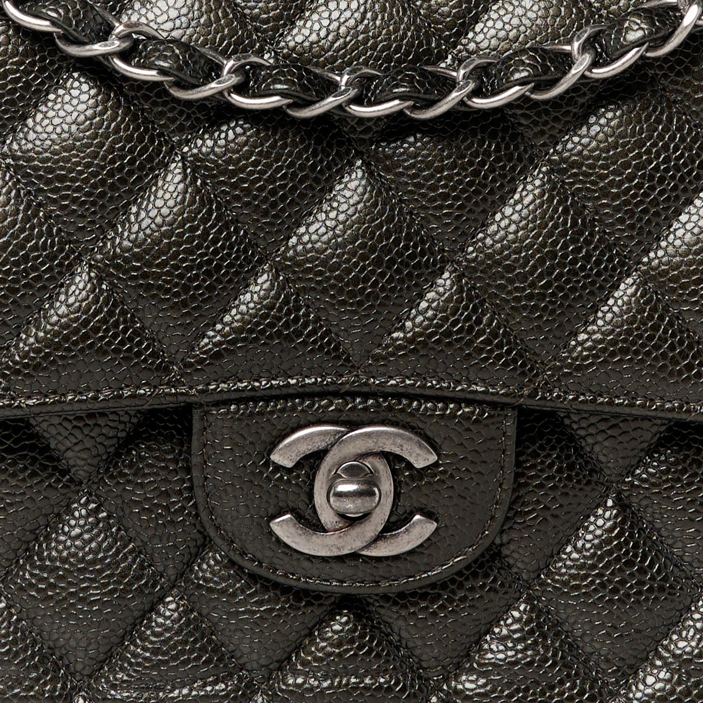 Metallic Caviar Quilted Medium Double Flap Dark Charcoal