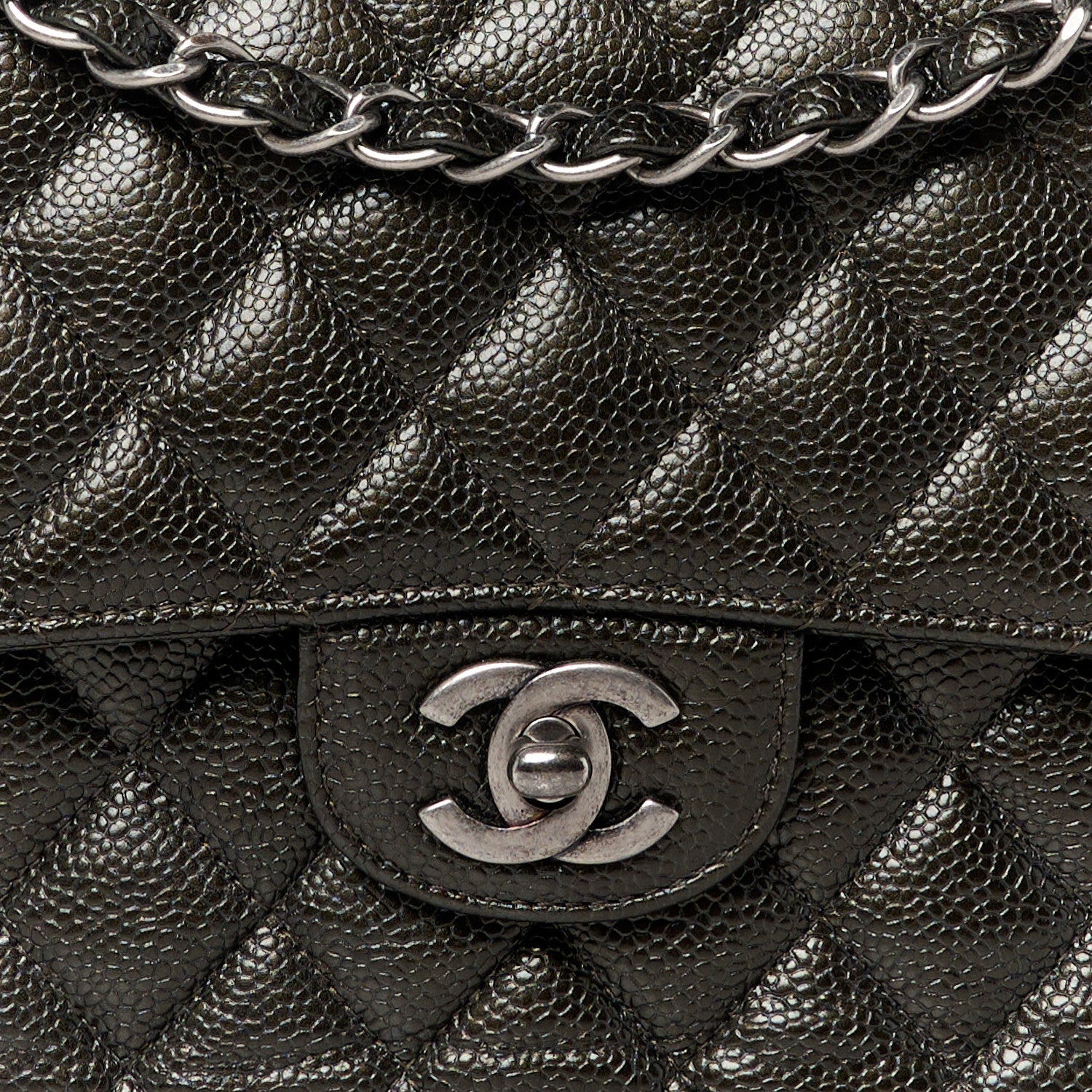 Chanel Metallic Caviar Quilted Medium Double Flap Dark Charcoal 9 of 11