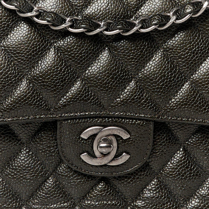 Chanel Metallic Caviar Quilted Medium Double Flap Dark Charcoal 9 of 11