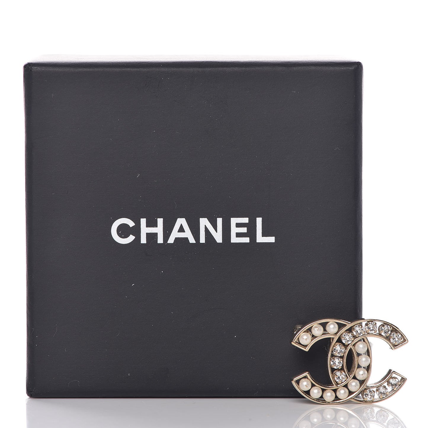 Pearl Crystal CC Brooch Gold