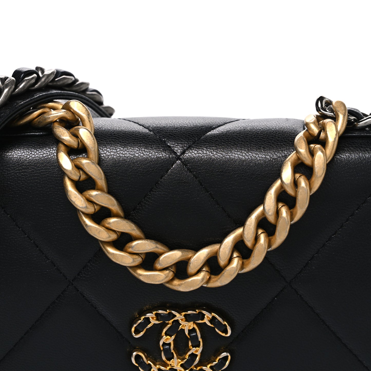Goatskin Quilted Chanel 19 Wallet On Chain WOC Black