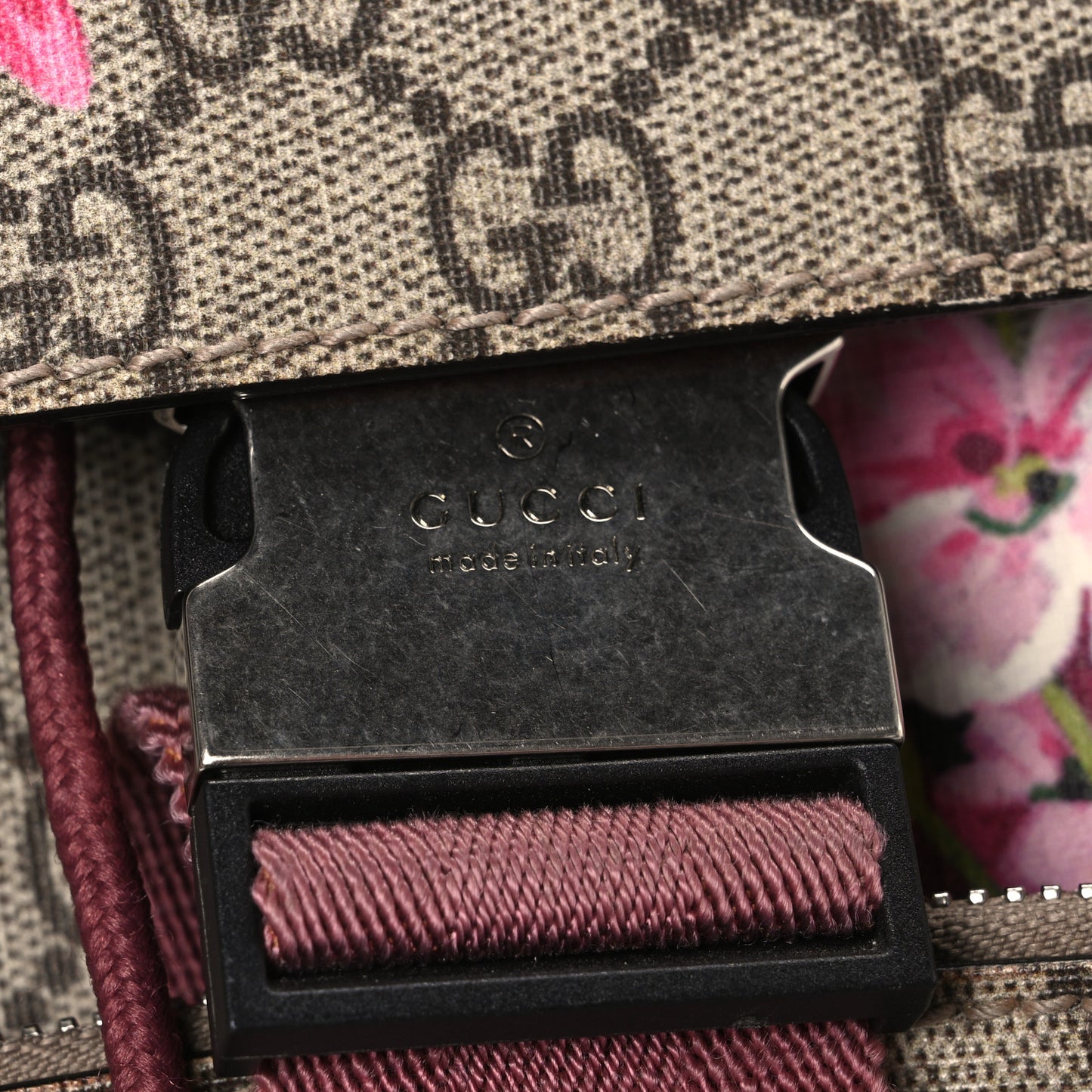 GG Supreme Monogram Blooms Medium Single Buckle Backpack Beige Multicolor Dry Rose