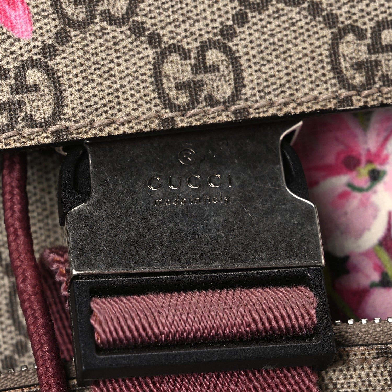 Gucci GG Supreme Monogram Blooms Medium Single Buckle Backpack Beige Multicolor Dry Rose 10 of 10