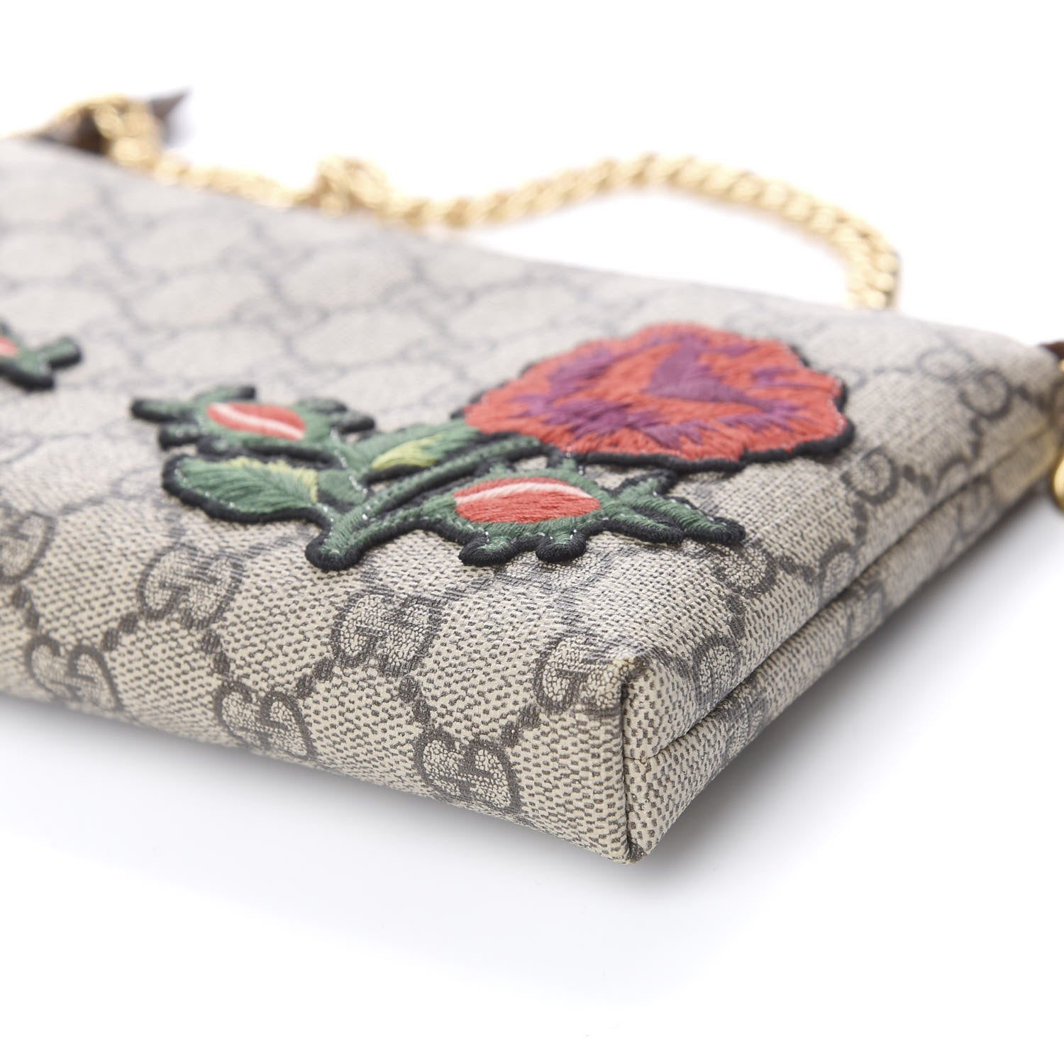 Gucci GG Supreme Monogram Embroidered Roses Chain Wrist Wallet 10 of 12