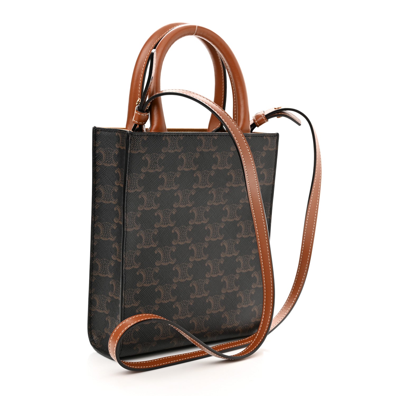 Celine Triomphe Canvas Calfskin Mini Vertical Cabas Tan 3 of 8