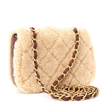 Chanel Shearling Lambskin Quilted Mini Furry Coco Flap Beige Dark Brown 3 of 11
