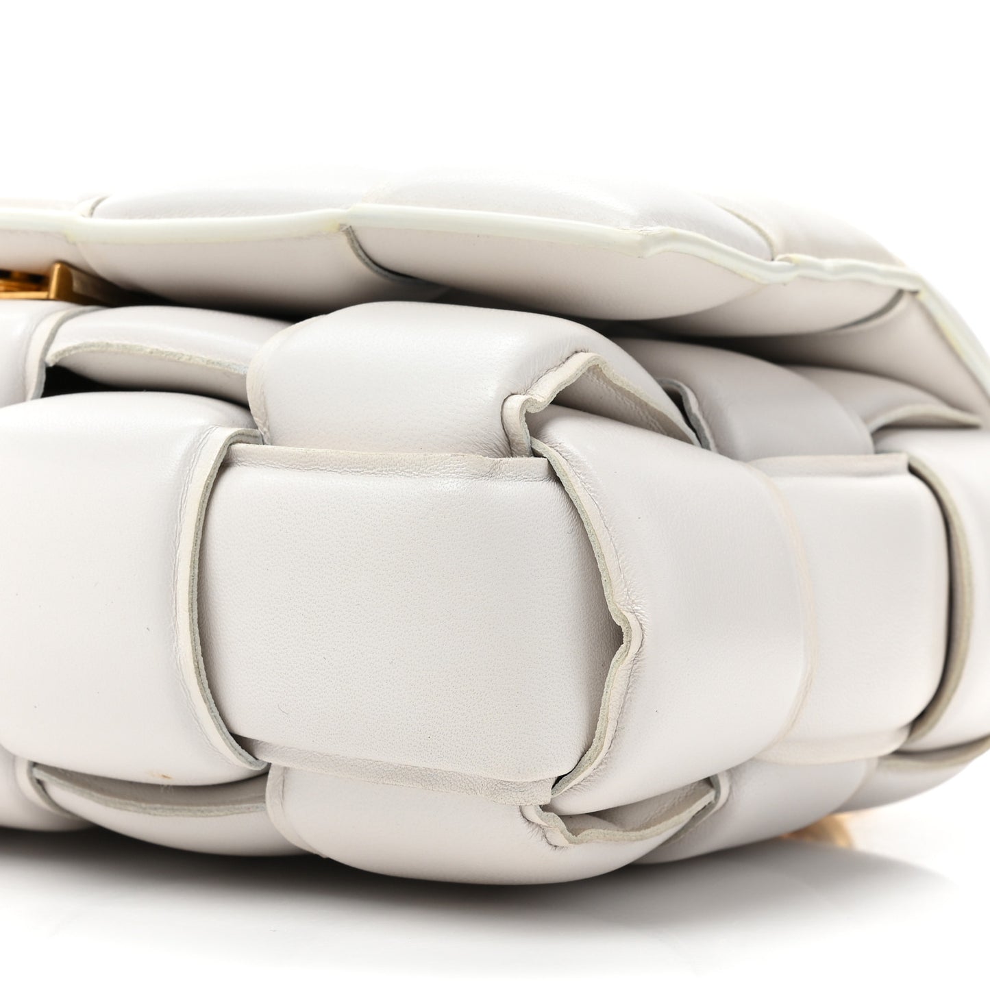 Lambskin Maxi Intreccio Padded Chain Cassette Crossbody Bag White