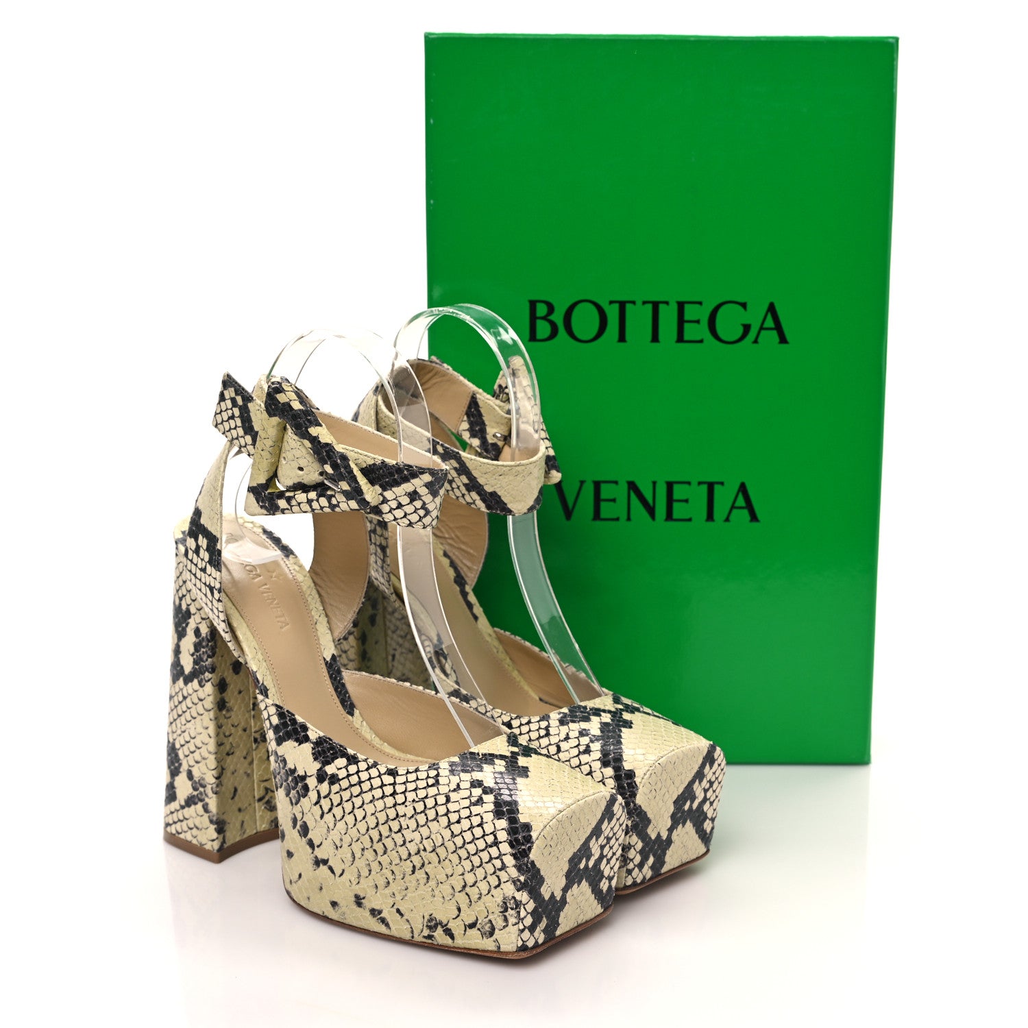 Bottega Veneta Faded Goatskin Python Printed Tower 40/140mm Platform Pumps 37 Kiwi Black 9 of 9