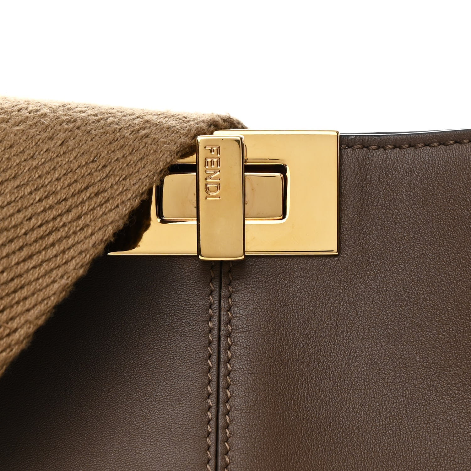 Fendi Vitello Seta Glazed Fabric FF 1974 Medium Peekaboo X-Lite Maya Mogano Panna 8 of 10