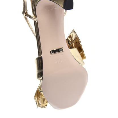 Gucci Metallic Nappa Bow Daphne Mid Heel Sandals 38.5 Platino 11 of 11