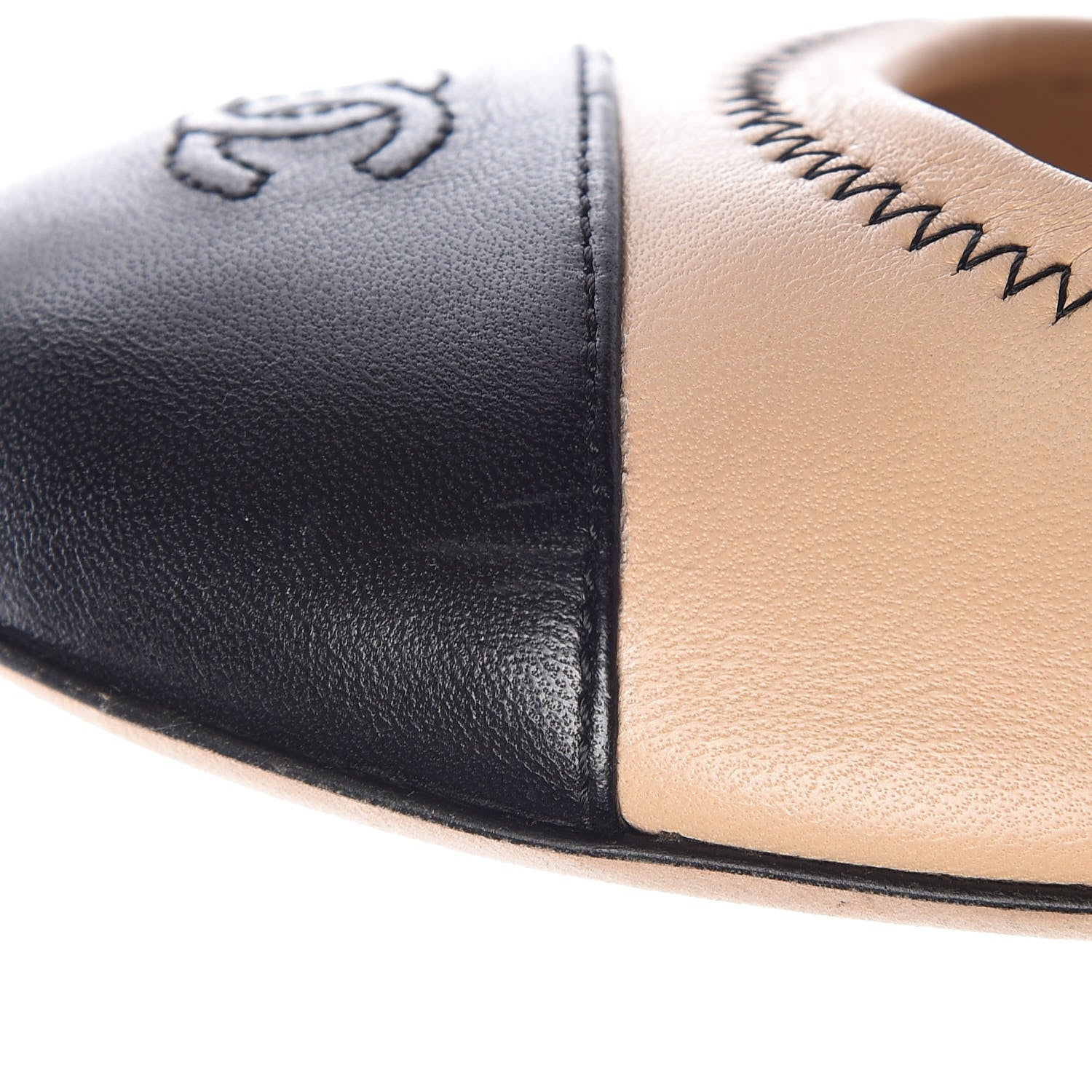 Chanel Lambskin CC Elastic Cap Toe Ballerina Flats 39 Beige Black 10 of 11