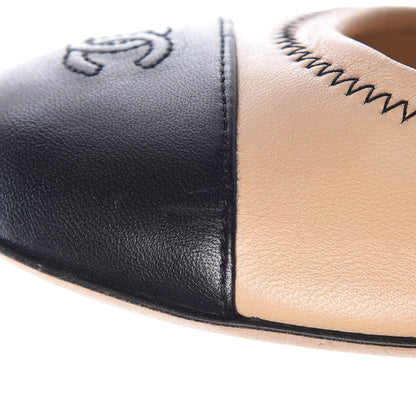 Chanel Lambskin CC Elastic Cap Toe Ballerina Flats 39 Beige Black 10 of 11