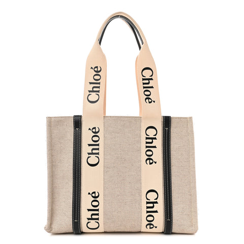 Cotton Calfskin Medium Woody Ribbon Tote White Black