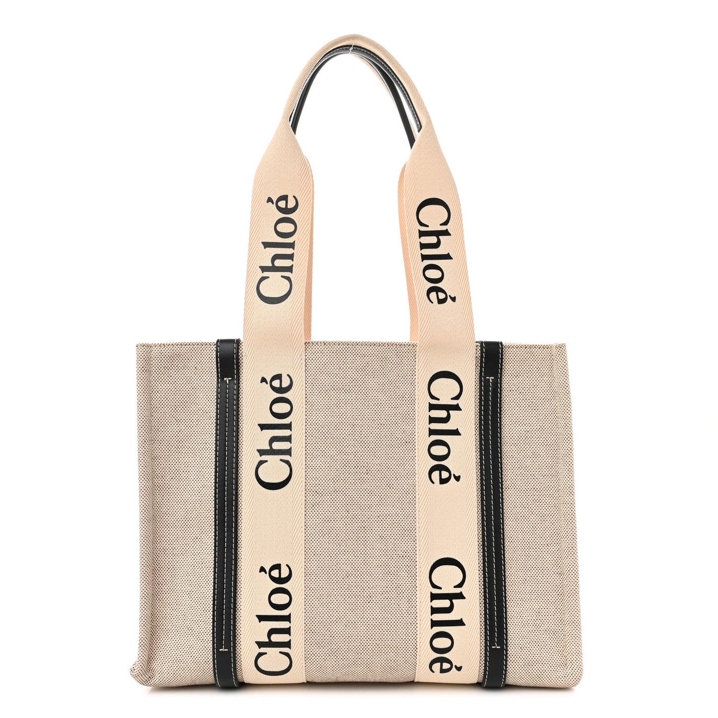 Cotton Calfskin Medium Woody Ribbon Tote White Black