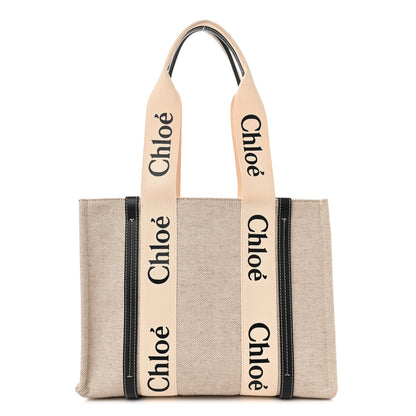 Chloe Cotton Calfskin Medium Woody Ribbon Tote White Black 1 of 10