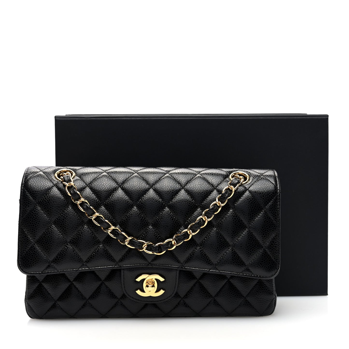 Caviar Quilted Medium Double Flap Black
