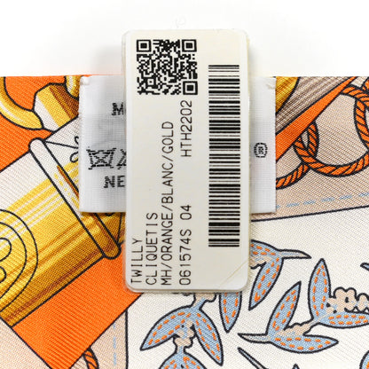 Hermes Silk Cliquetis Twilly Orange White Gold 5 of 5