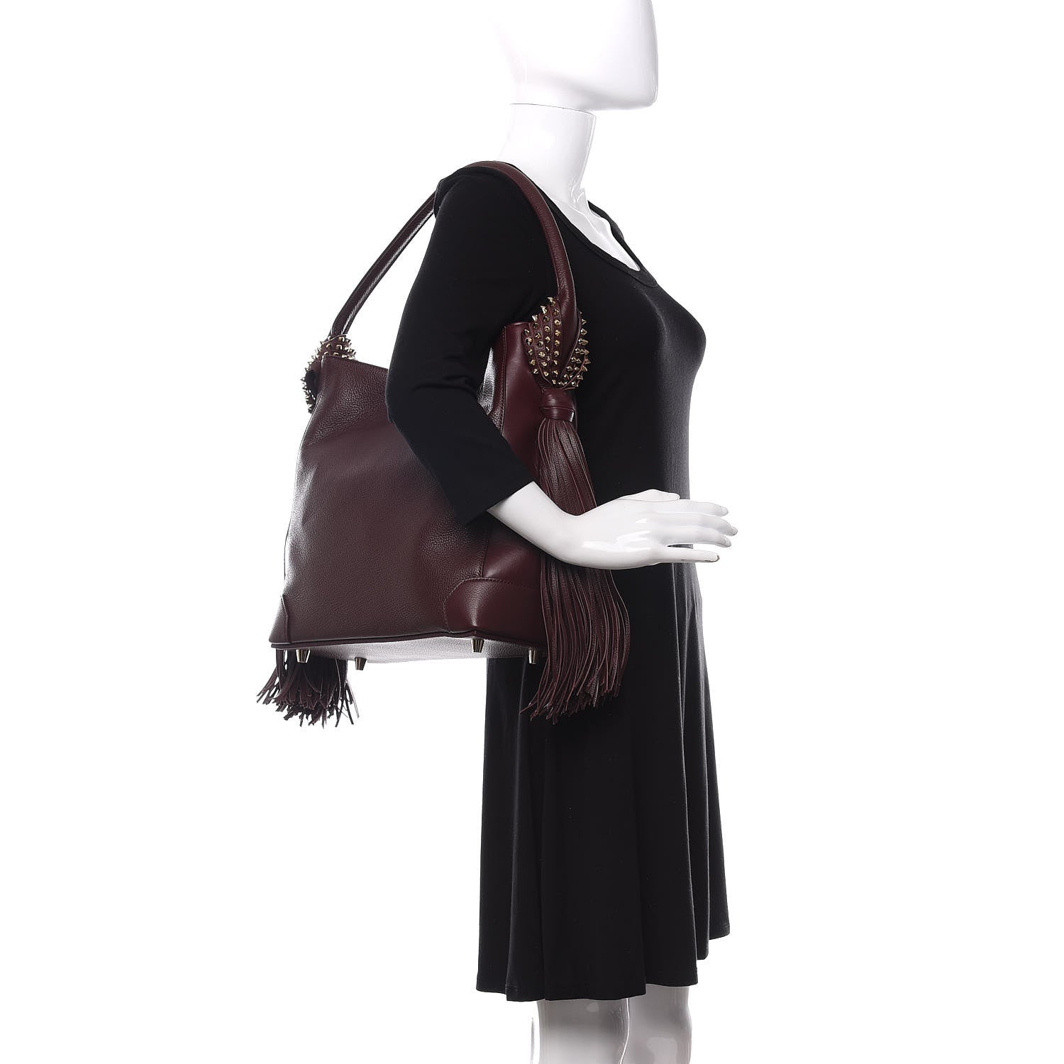 Christian Louboutin Empire Calf Spikes Fringe Eloise Hobo Bordeaux 2 of 10