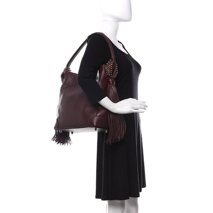 Christian Louboutin Empire Calf Spikes Fringe Eloise Hobo Bordeaux 2 of 10