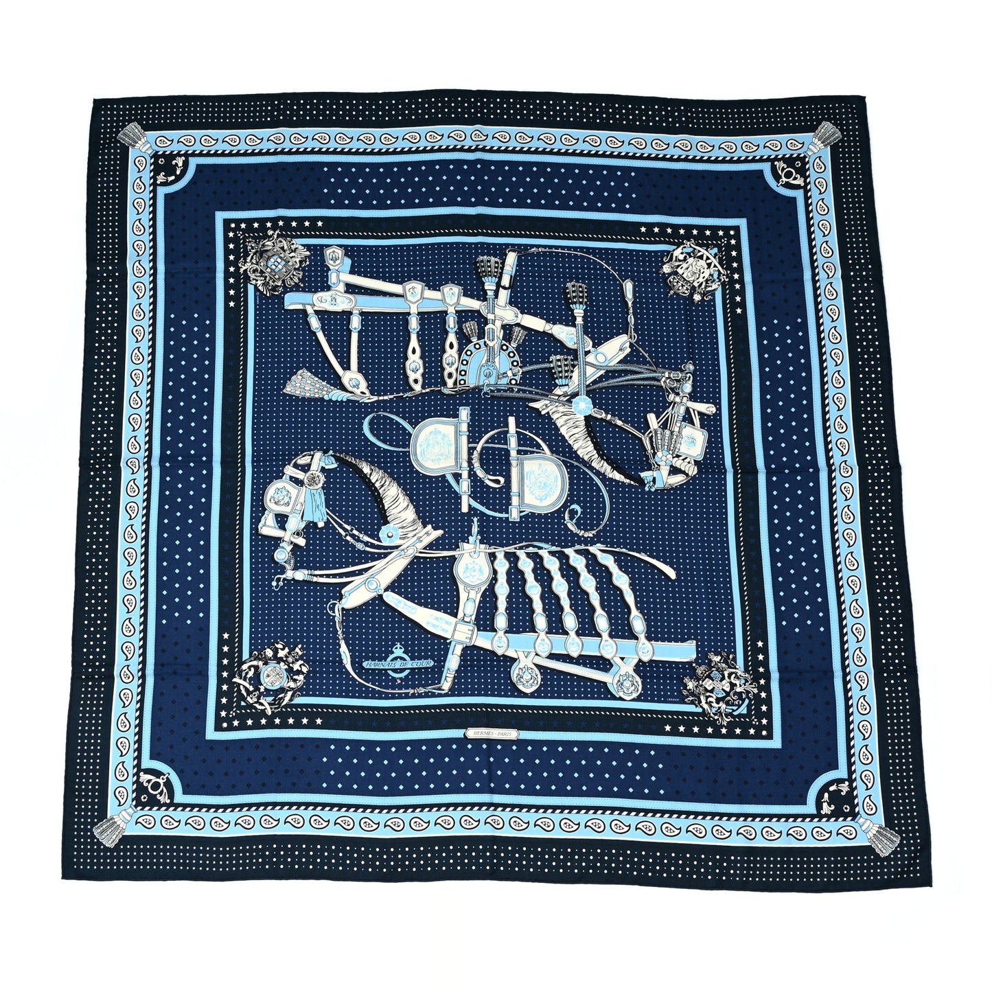 Silk Harnais De Cour Bandana Shawl 140 Marine Bleu Ciel