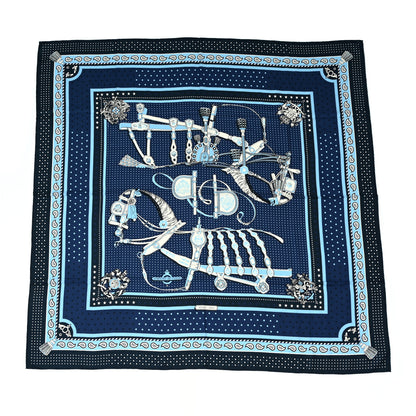 Hermes Silk Harnais De Cour Bandana Shawl 140 Marine Bleu Ciel 1 of 4