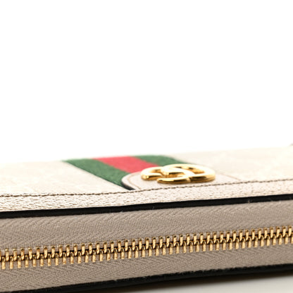 Gucci GG Supreme Monogram Textured Dollar Calfskin Web Ophidia Zip Around Wallet Beige Mystic White Oatmeal 8 of 9