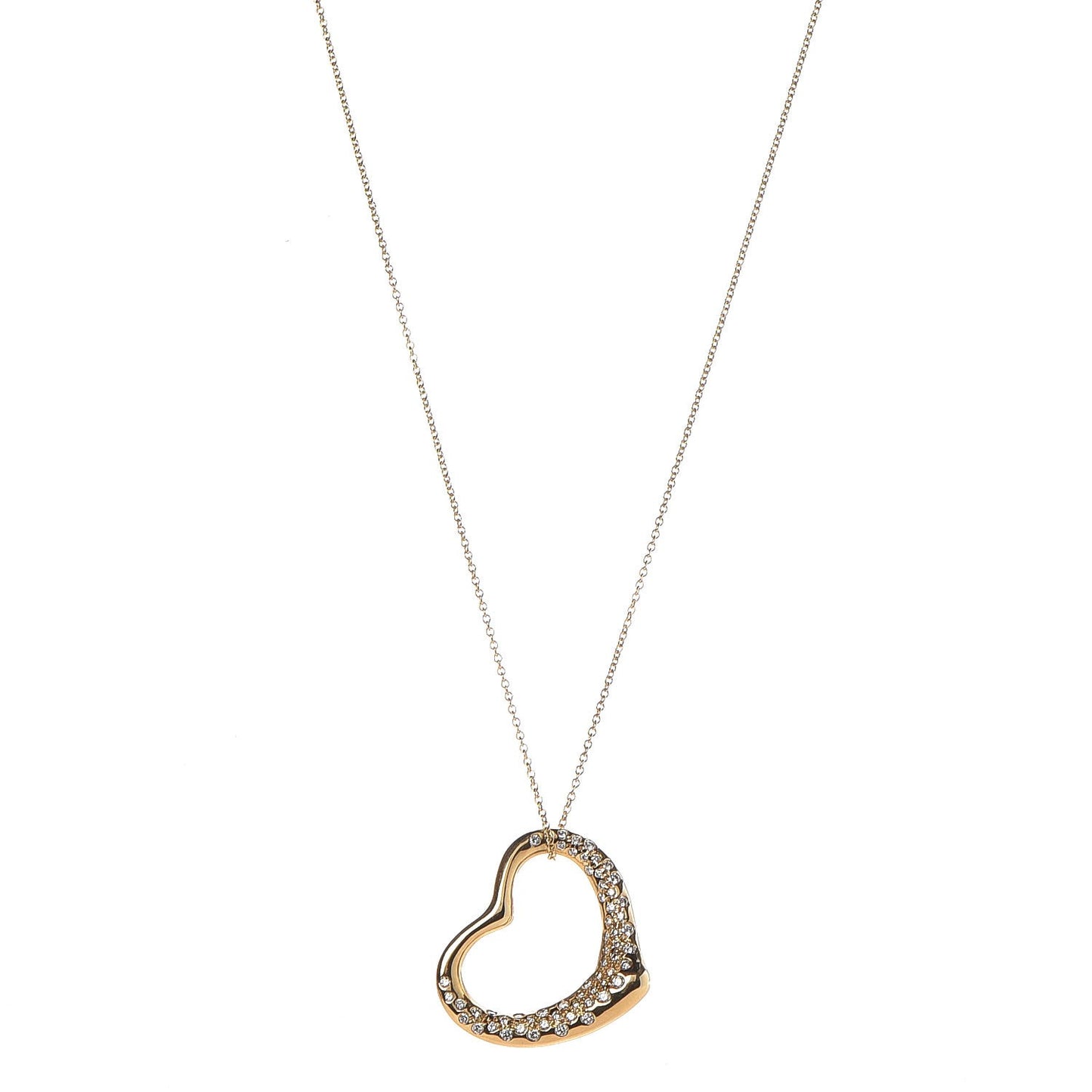 18K Yellow Gold Diamond Elsa Peretti Open Heart Pave Pendant Necklace