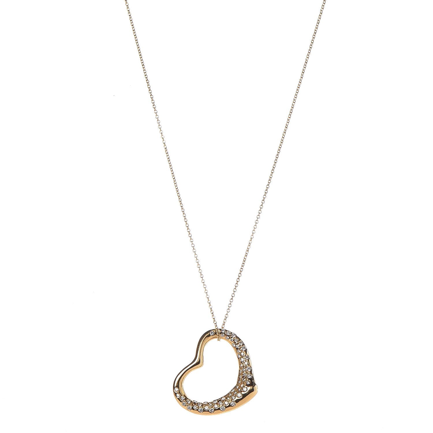 Tiffany 18K Yellow Gold Diamond Elsa Peretti Open Heart Pave Pendant Necklace 1 of 7