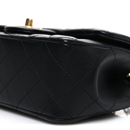 Chanel Lambskin Quilted Mini Rectangular Sweet Camellia Flap  Black 9 of 10