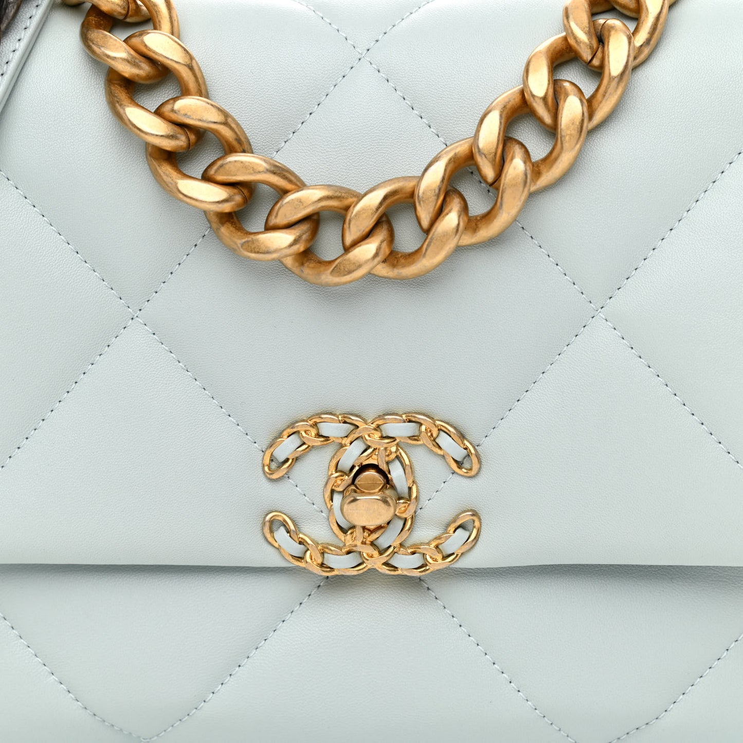 Lambskin Quilted Large Chanel 19 Flap Light Blue