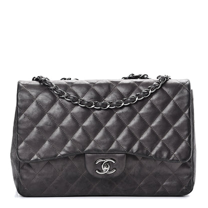 Chanel Metallic Lambskin Quilted Jumbo Single Flap Dark Grey 1 of 22
